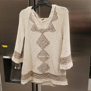 💕FREE PEOPLE💕 Poncho Style Kangaroo Pocket Tunic Hoodie ~ Tribal Aztec Medium